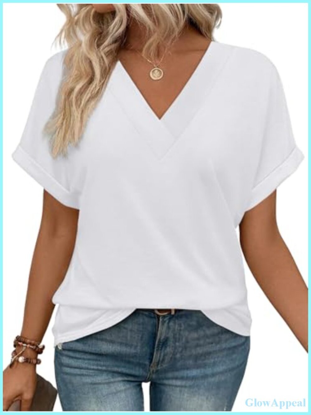 Womens Summer Top Short Dolman Sleeve V Neck Loose Fit Casual T-Shirt